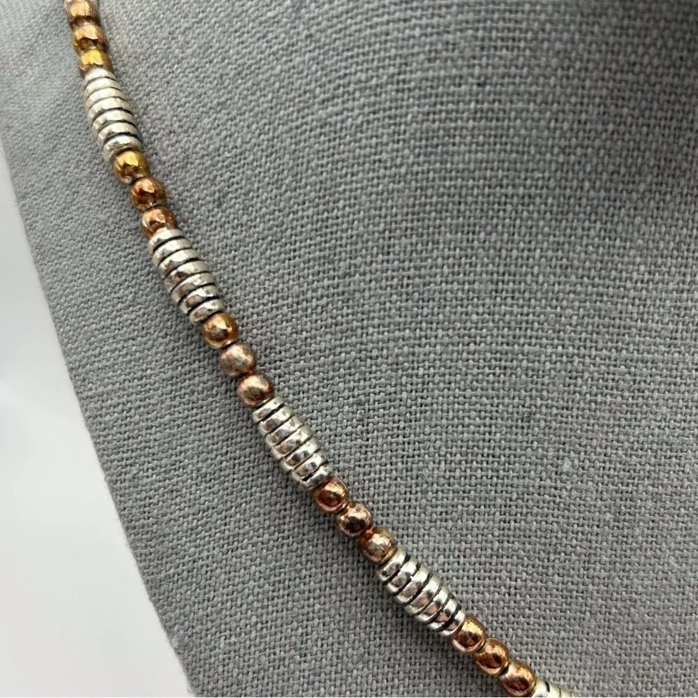 Vintage Napier Silver Tone Spiral Beaded with Bronze Beads Cross Flower Necklace